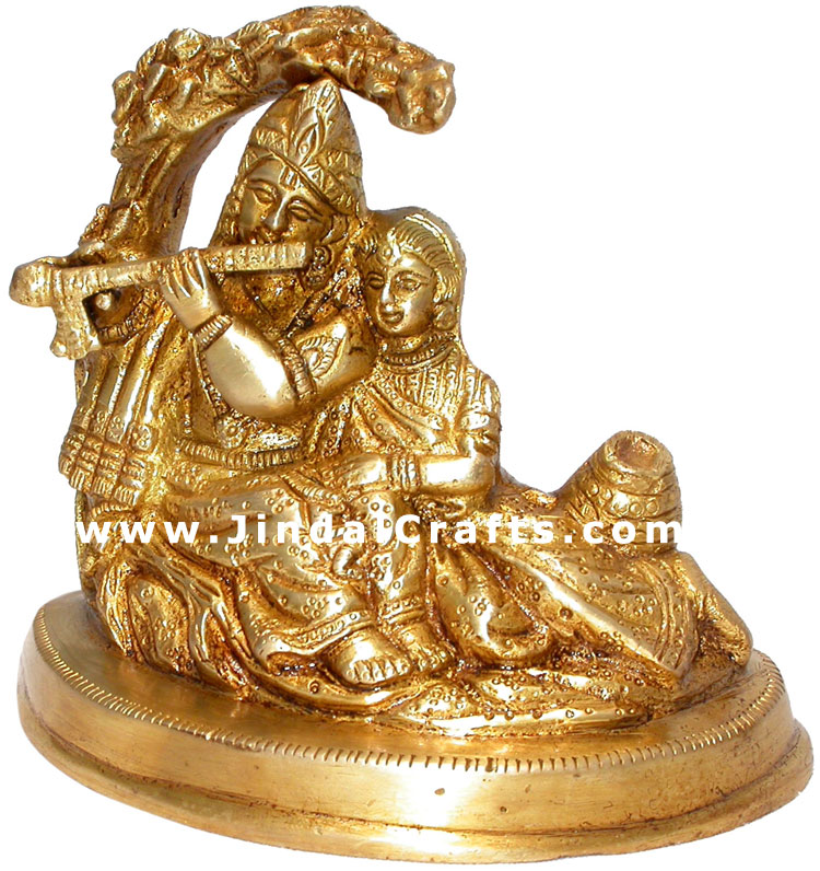 Radha Krishna Indian God Sculpture Brass Handmade Art