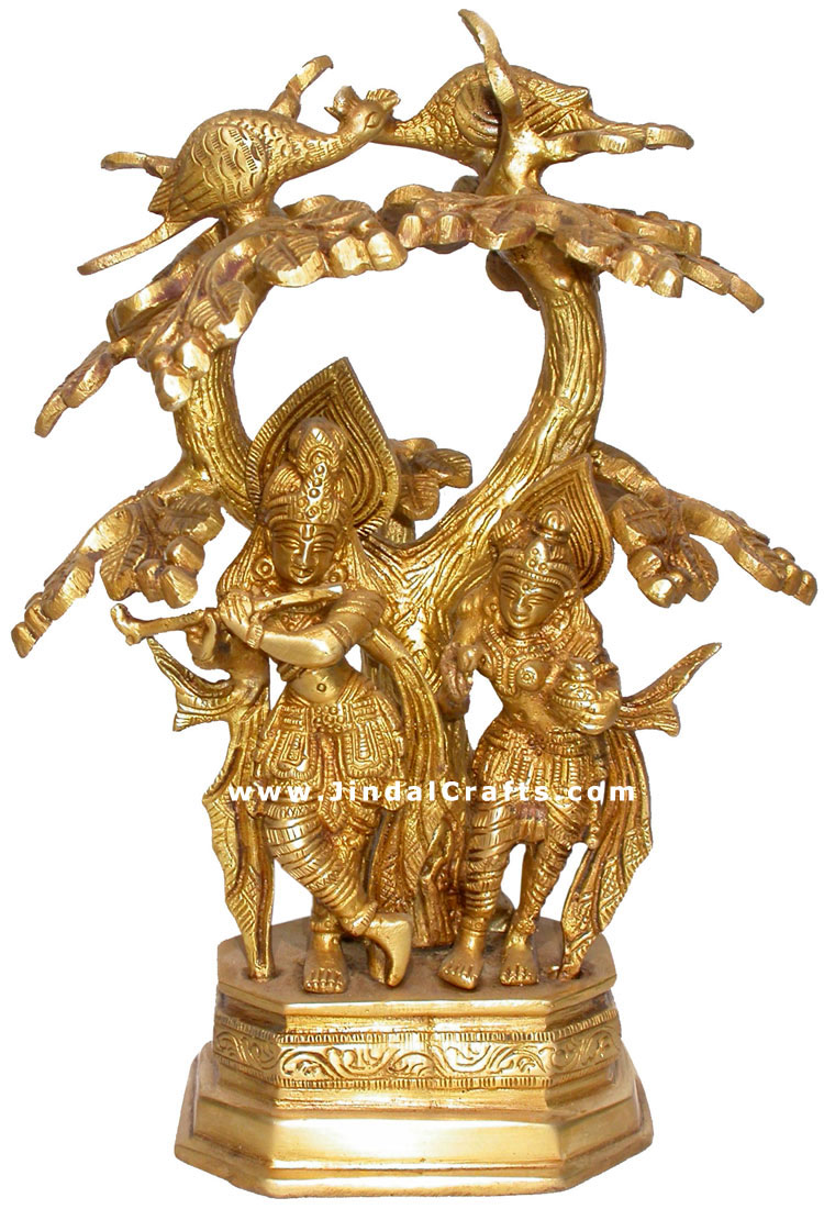 Radha Krishna Brass Carvings Indian Gods Statues Art