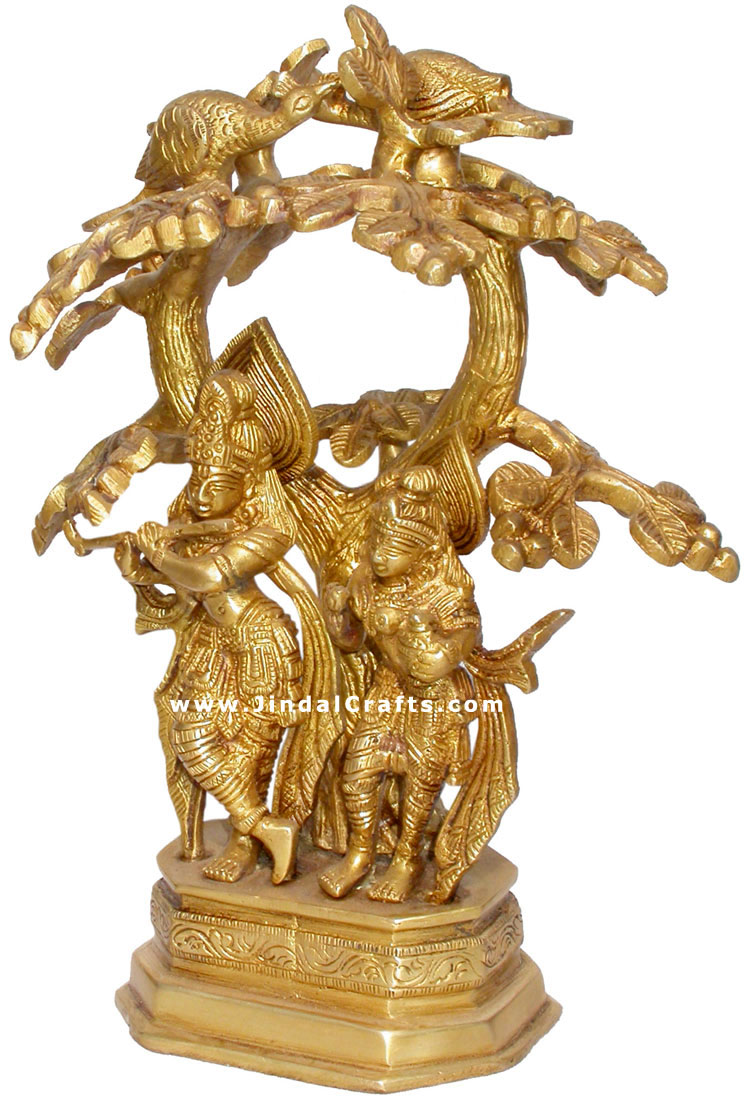 Radha Krishna Brass Carvings Indian Gods Statues Art
