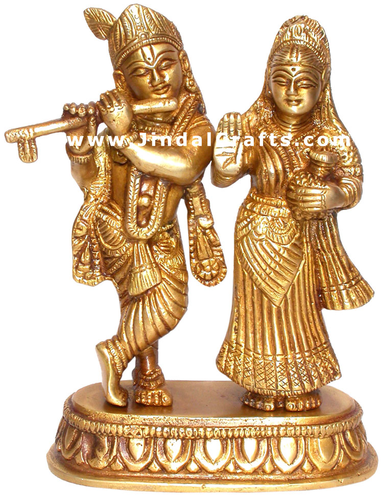 Radha Krishan Hindu Religious Statue Brass Carving Art