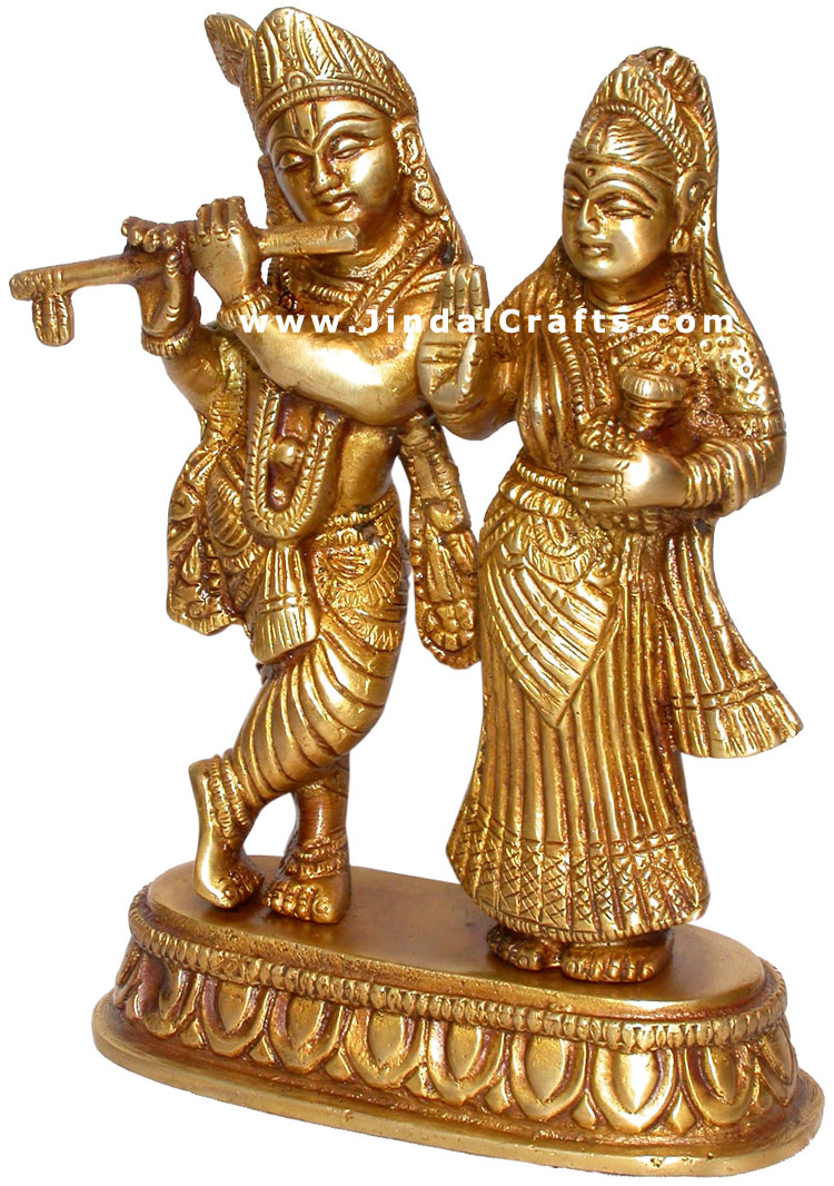 Radha Krishan Hindu Religious Statue Brass Carving Art
