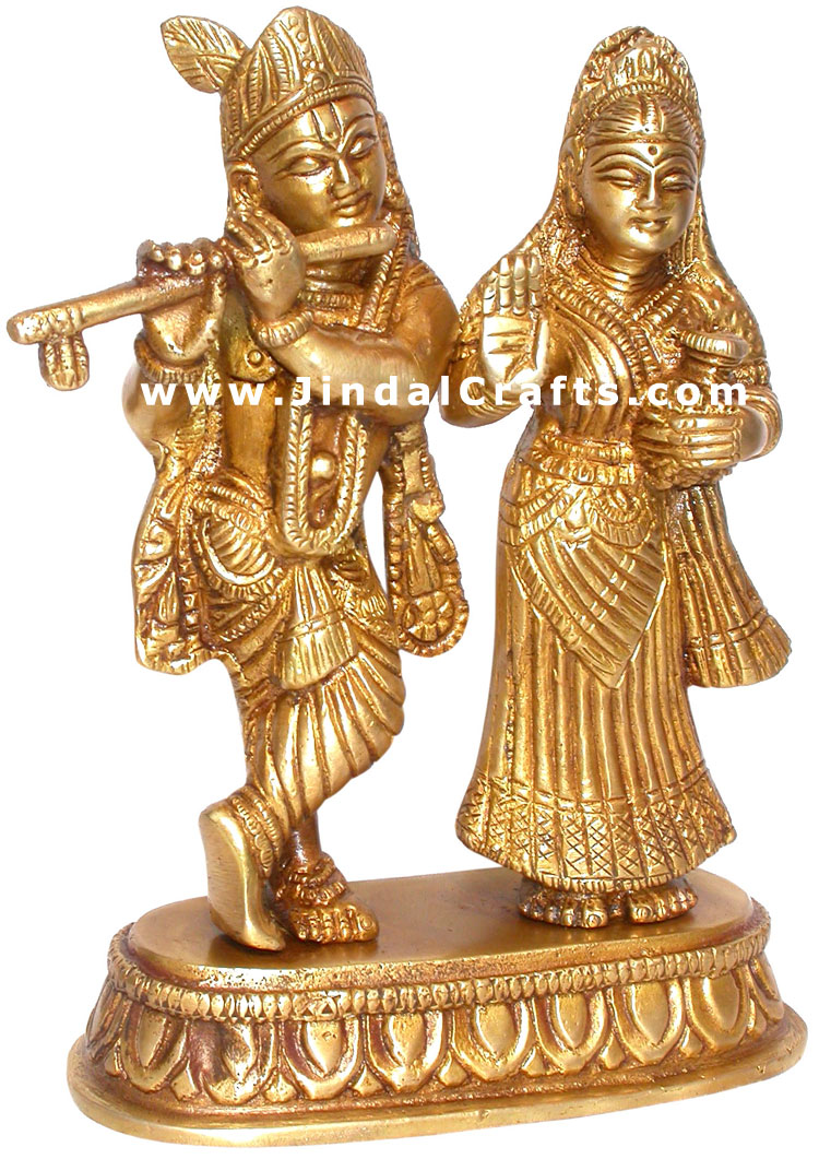 Radha Krishan Hindu Religious Statue Brass Carving Art
