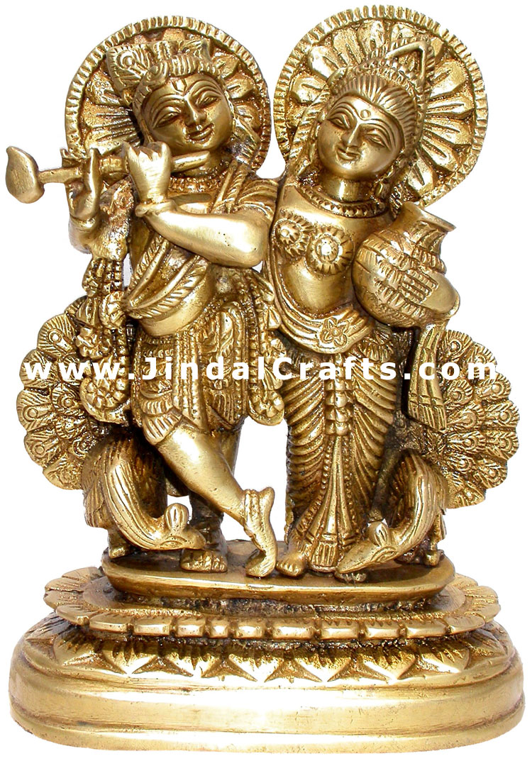 Radha Krishna Pair Indian God Goddess Statues Brass Art
