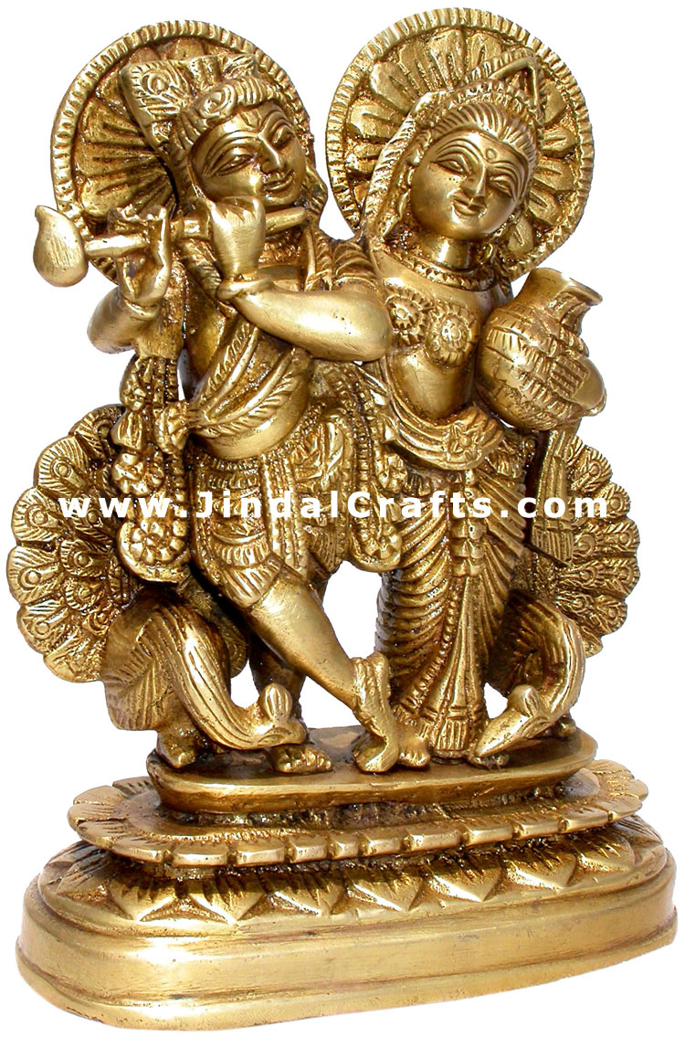 Radha Krishna Pair Indian God Goddess Statues Brass Art