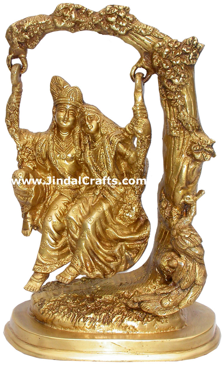 Radha Krishna Swing Sculpture Hindu Religious Handicraft Indian Brass Artifacts