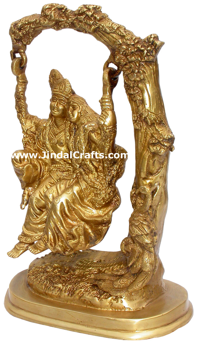 Radha Krishna Swing Sculpture Hindu Religious Handicraft Indian Brass Artifacts