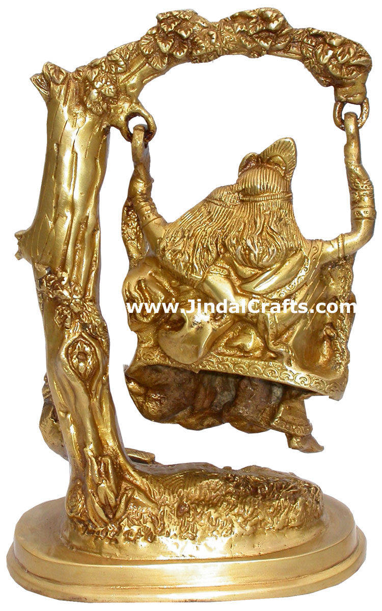 Radha Krishna Swing Sculpture Hindu Religious Handicraft Indian Brass Artifacts