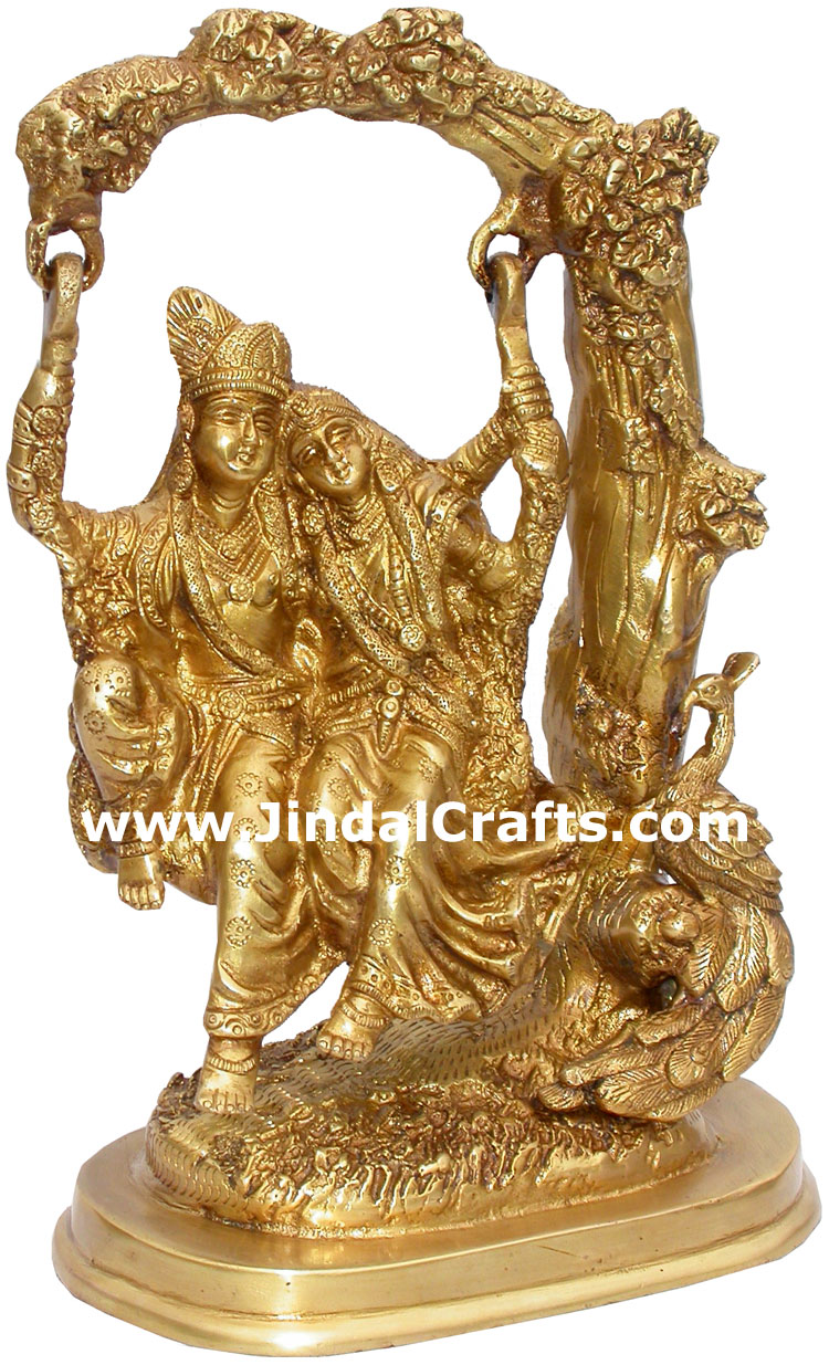 Radha Krishna Swing Sculpture Hindu Religious Handicraft Indian Brass Artifacts