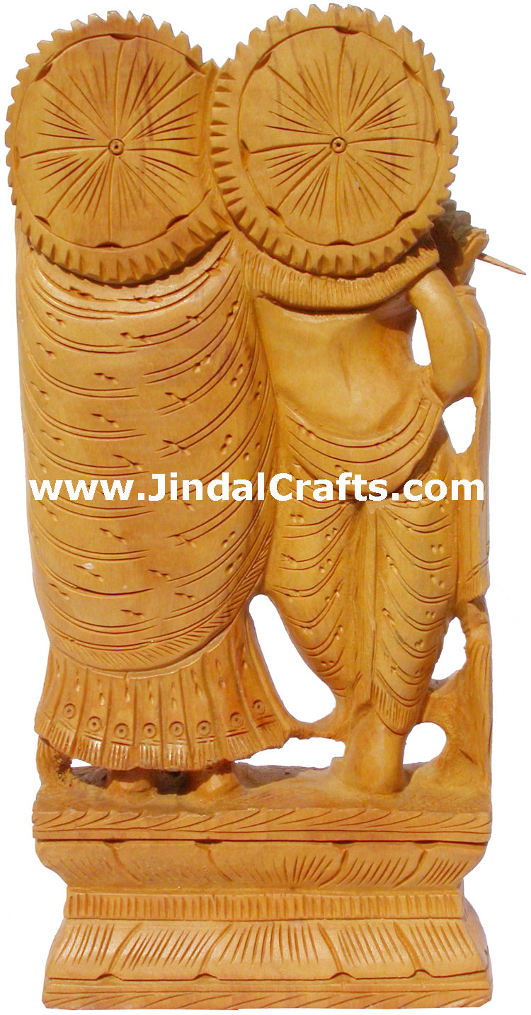 Handcarved Wood Sculpture Radha Krishna Hindu Art India