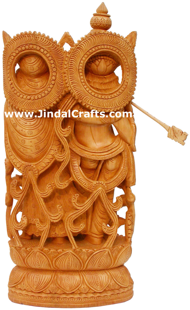 Radha Krishna Indian Deities Wood Carving Hand Carved