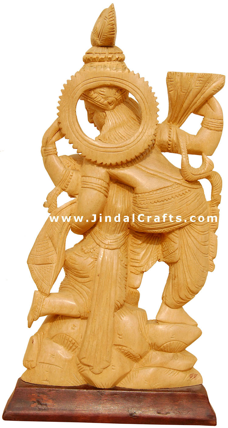 Handcrafted Wooden Radha Krishna Hindu Sculpture Art
