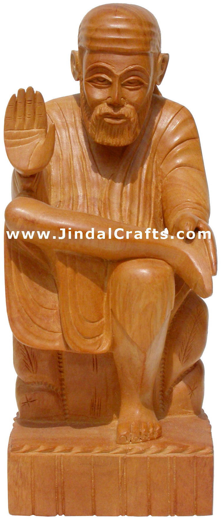 Sant Sai Baba - Hand Carved Wooden Staute Indian Crafts