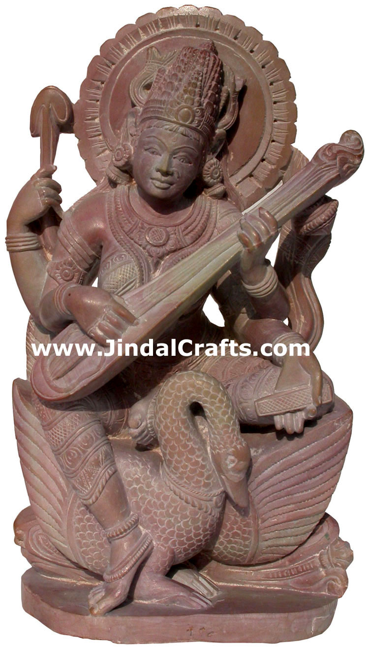 Hindu Deities Goddess Saraswati India Stone Carving Art