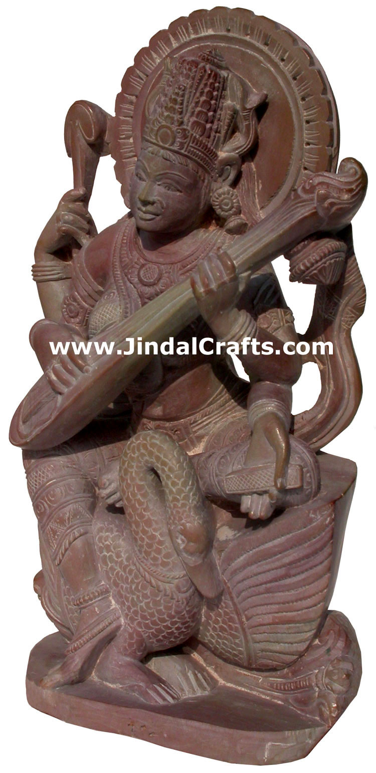 Hindu Deities Goddess Saraswati India Stone Carving Art