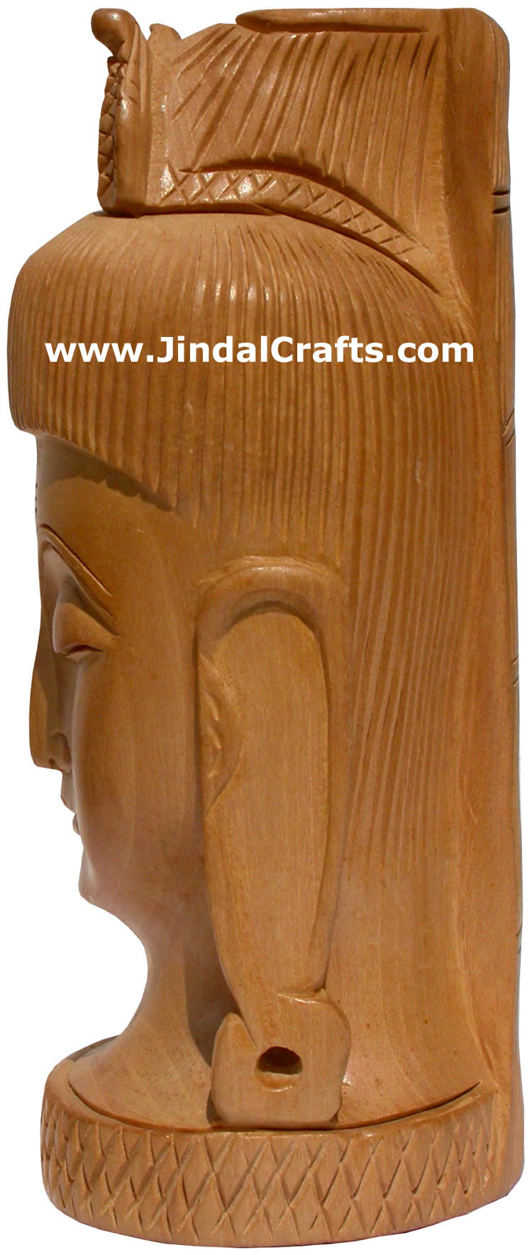 Hand Carved Wooden God Shiva Head Figure Indian Art