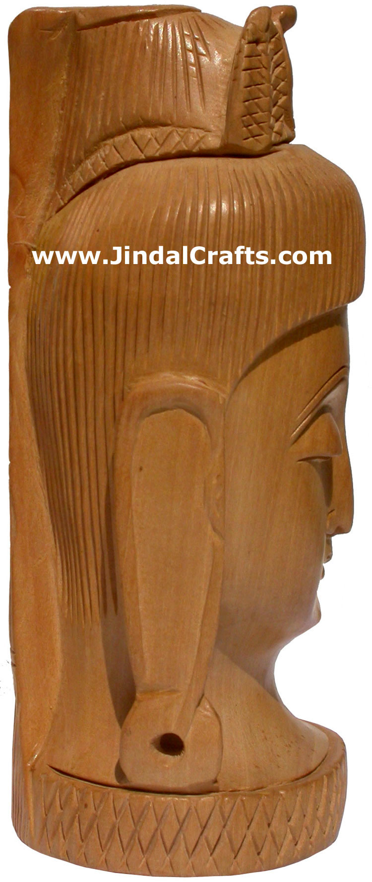 Hand Carved Wooden God Shiva Head Figure Indian Art