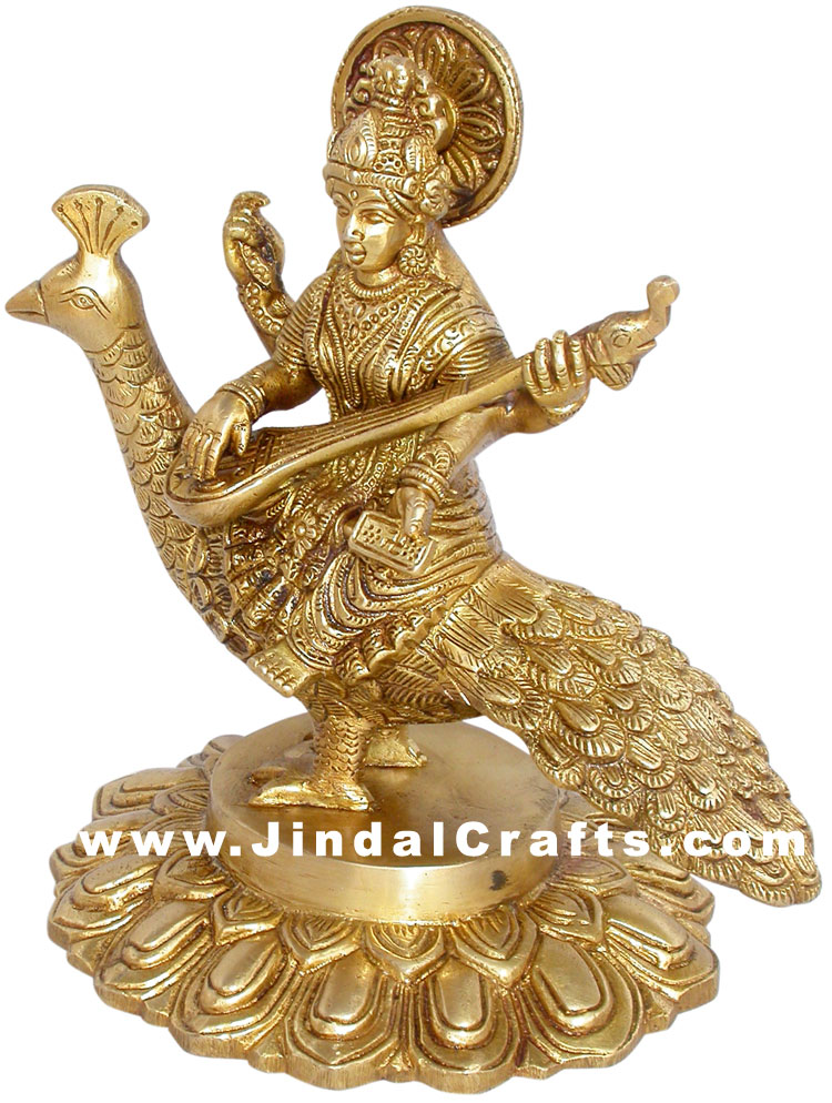 Saraswati Indian Goddess of Knowledge Brass Sculpture