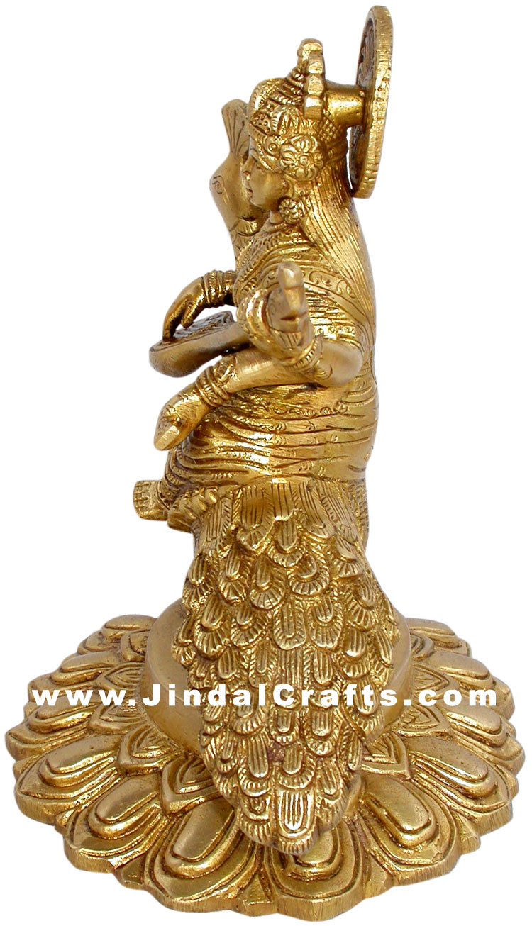 Saraswati Indian Goddess of Knowledge Brass Sculpture