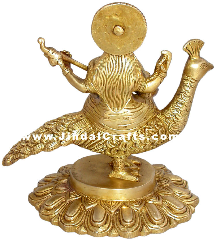 Saraswati Indian Goddess of Knowledge Brass Sculpture