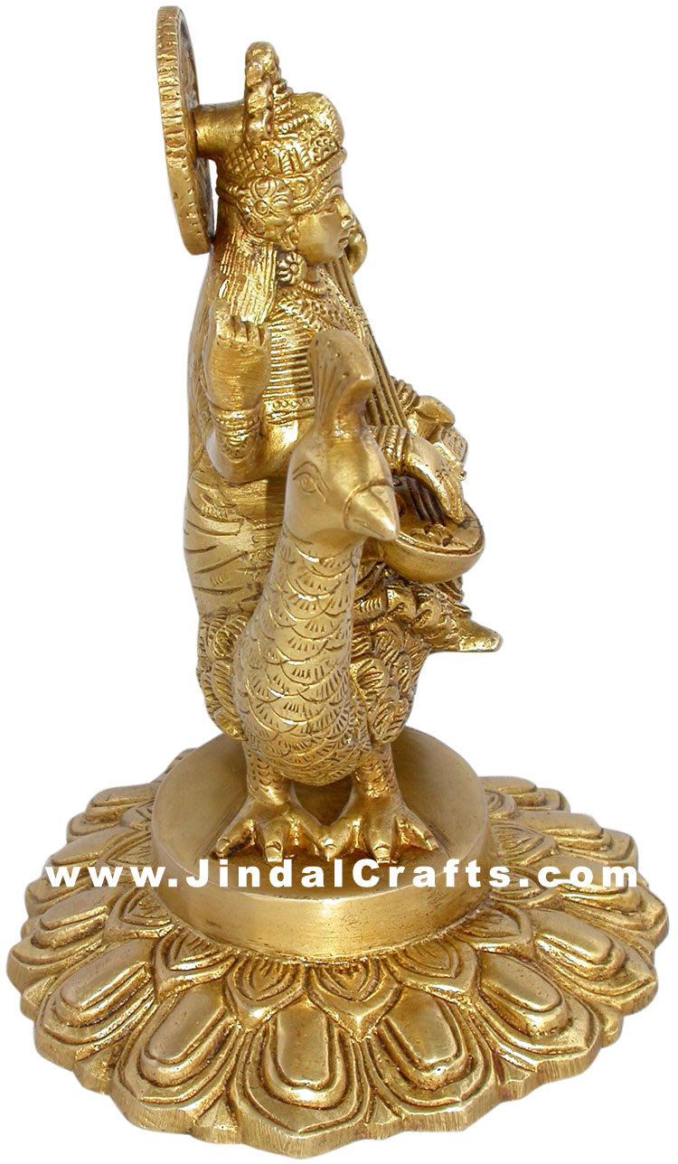 Saraswati Indian Goddess of Knowledge Brass Sculpture