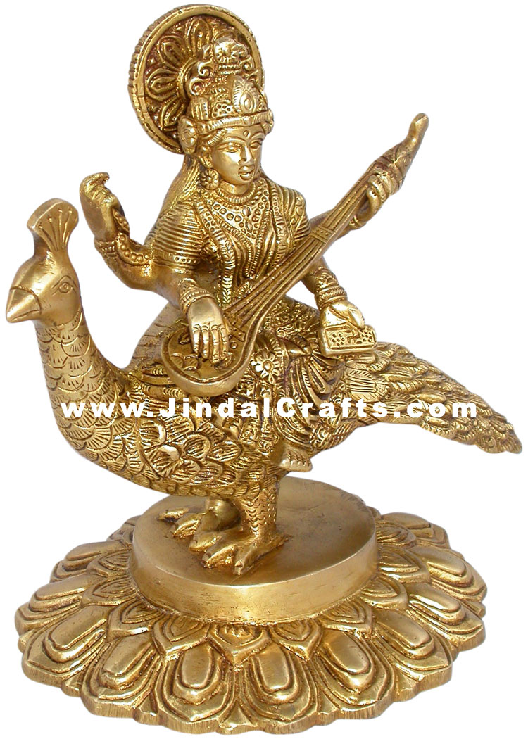 Saraswati Indian Goddess of Knowledge Brass Sculpture