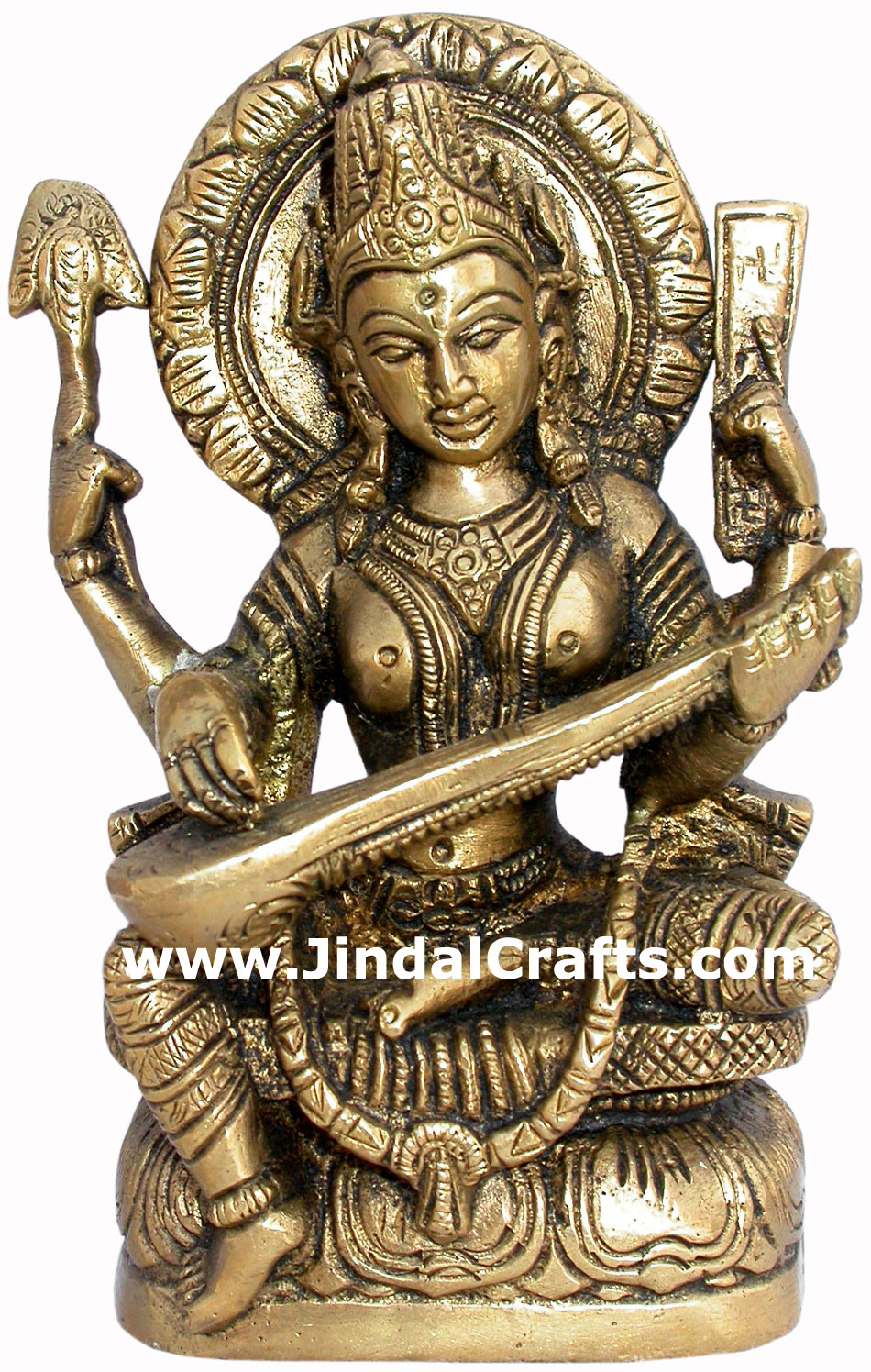 Saraswati - Hand Carved Indian Art Craft Handicraft Home Decor Brass Figurine