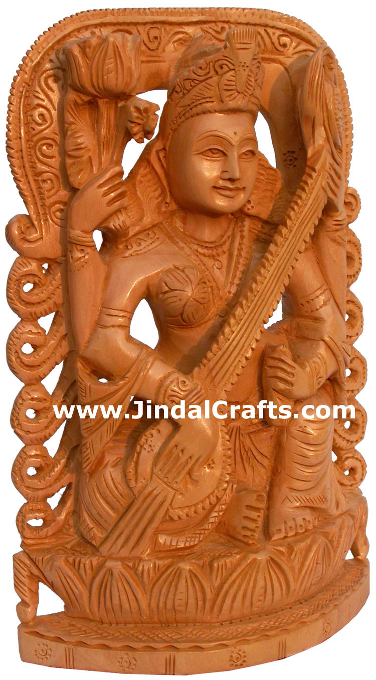 Saraswati Hand Carving India Religious Sculptures Craft