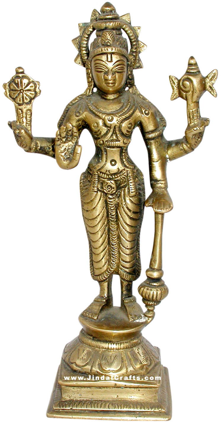 Lord Vishnu Indian God Brass Sculpture Hand Crafted