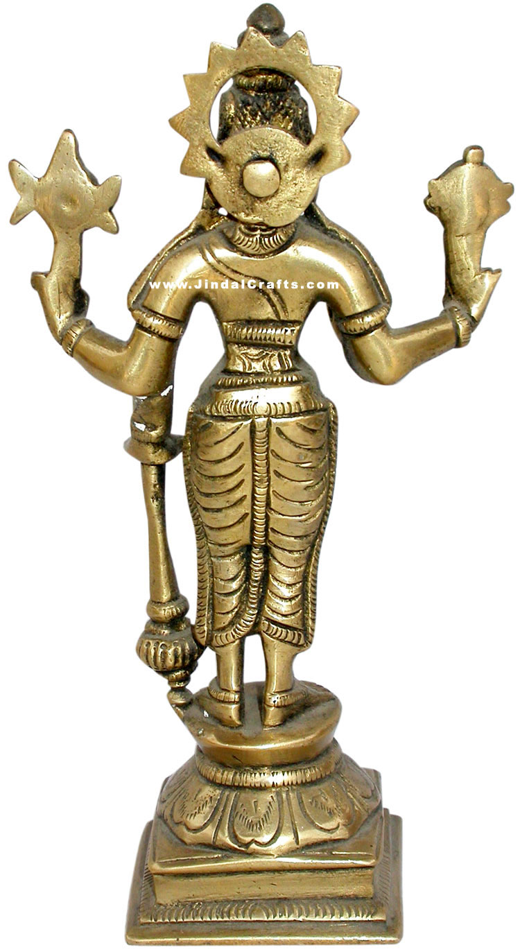 Lord Vishnu Indian God Brass Sculpture Hand Crafted