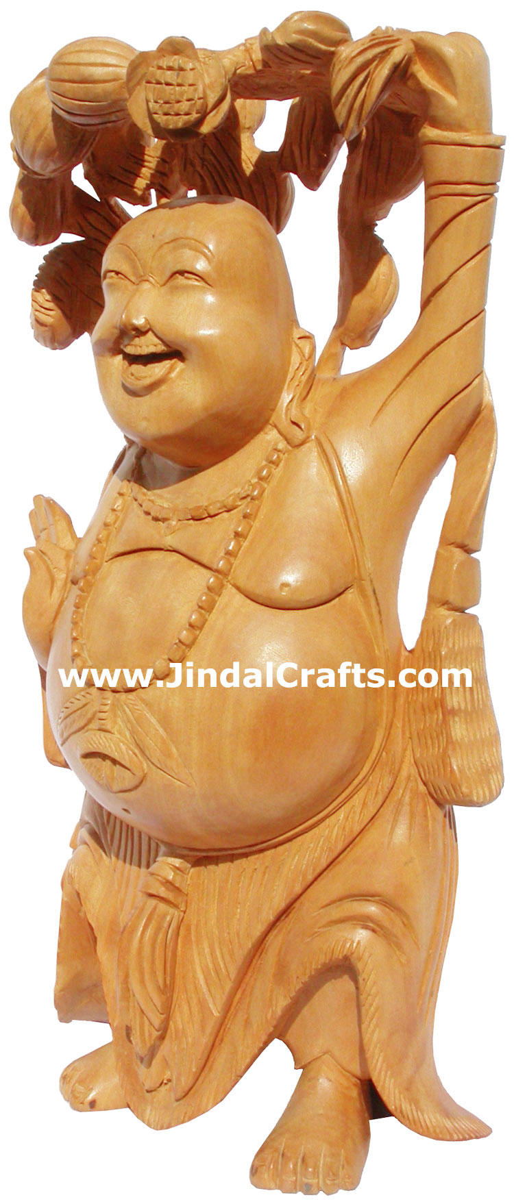 Wood Sculpture Happy Laughing Buddha Vaastu India Art