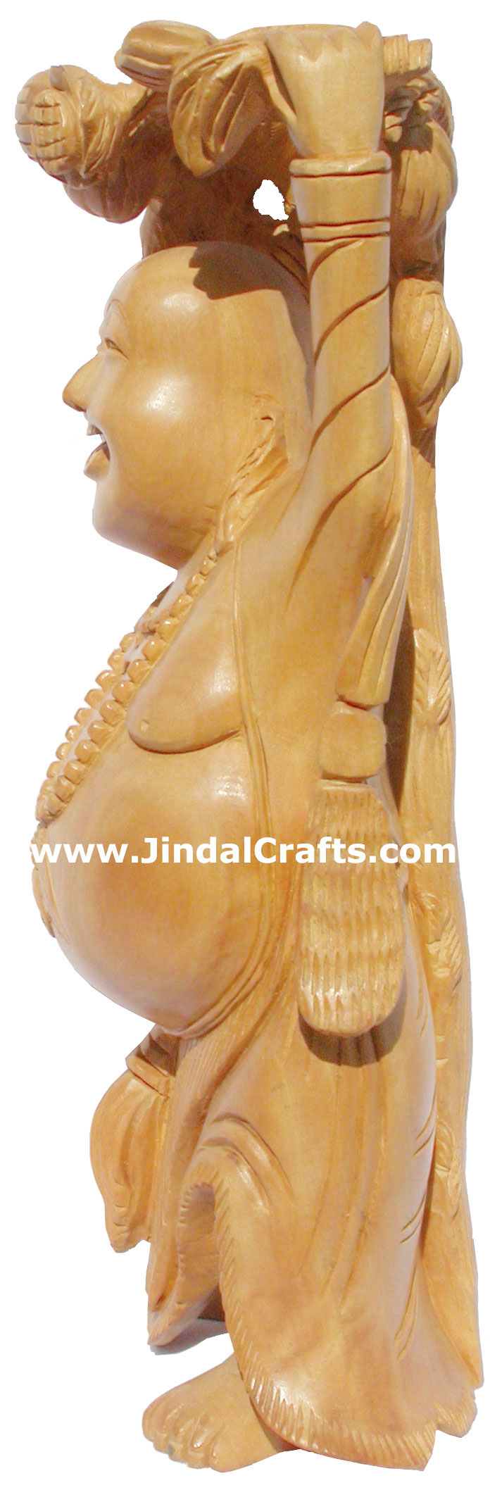 Wood Sculpture Happy Laughing Buddha Vaastu India Art