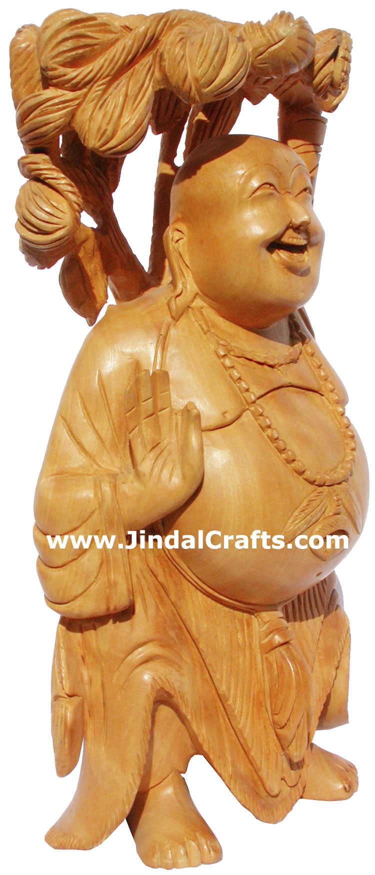 Wood Sculpture Happy Laughing Buddha Vaastu India Art