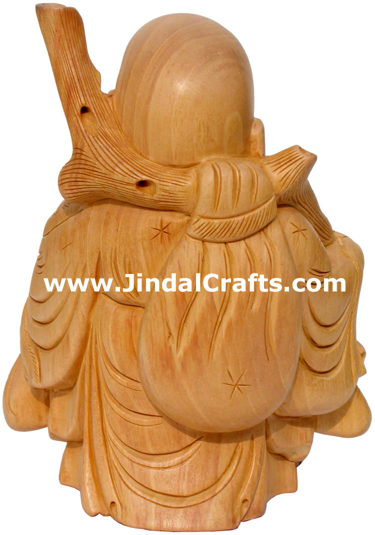 Wooden Sculpture Happy Laughing Buddha Vaastu India Art