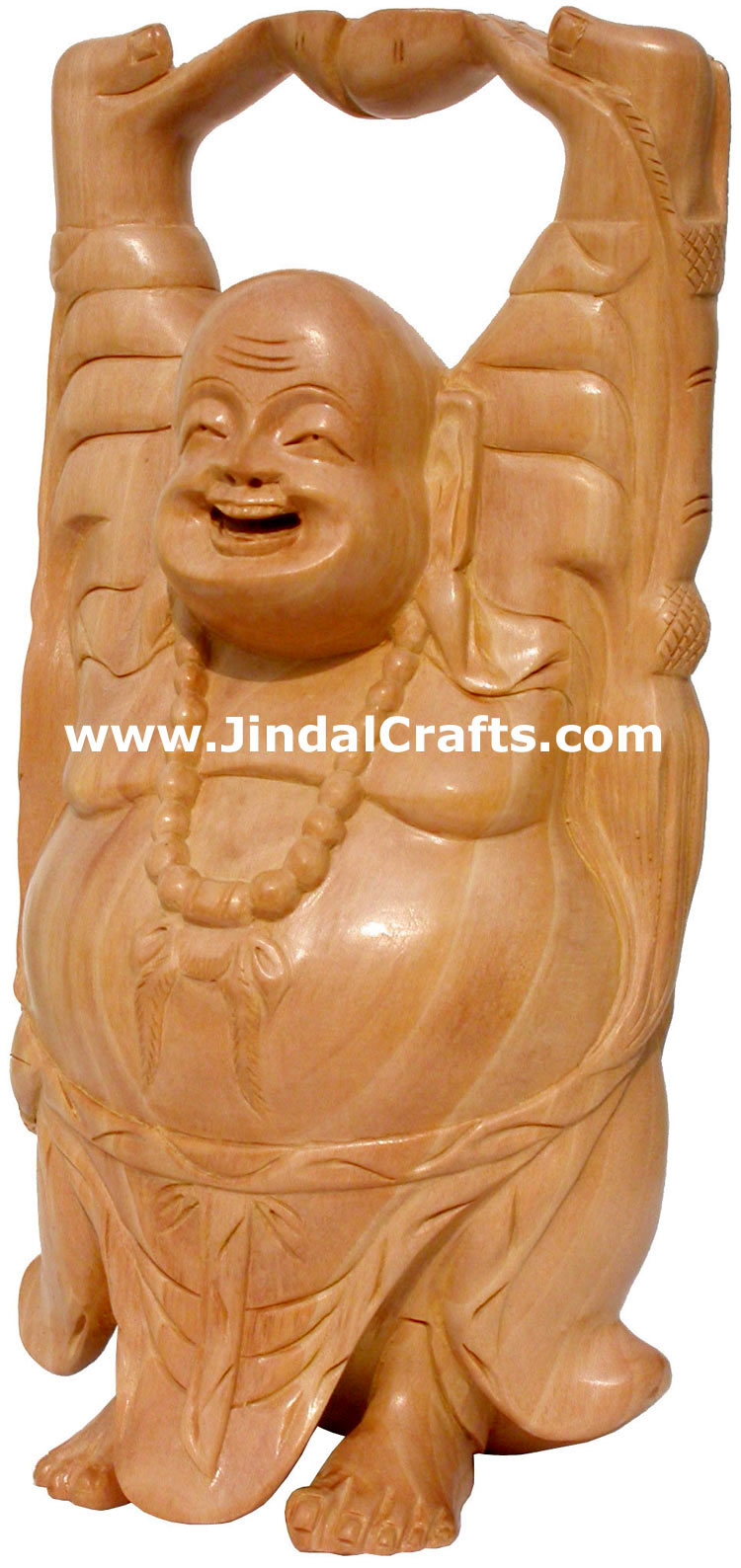 Wooden Sculpture Happy Laughing Buddha Vaastu India Art