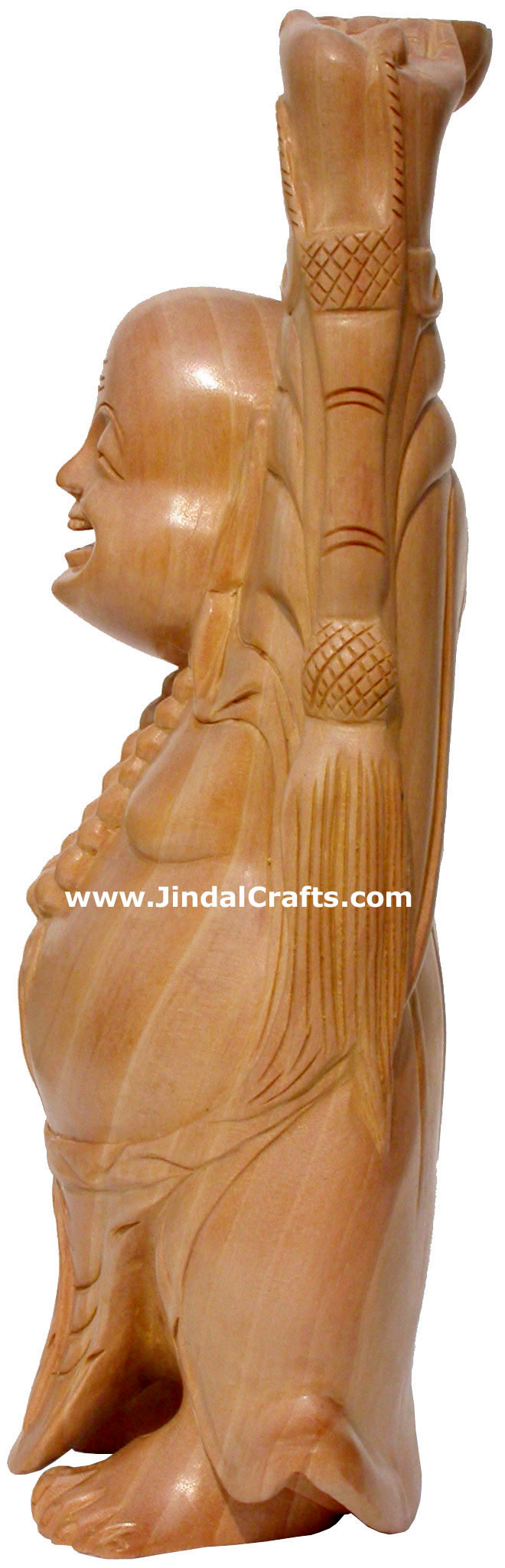 Wooden Sculpture Happy Laughing Buddha Vaastu India Art