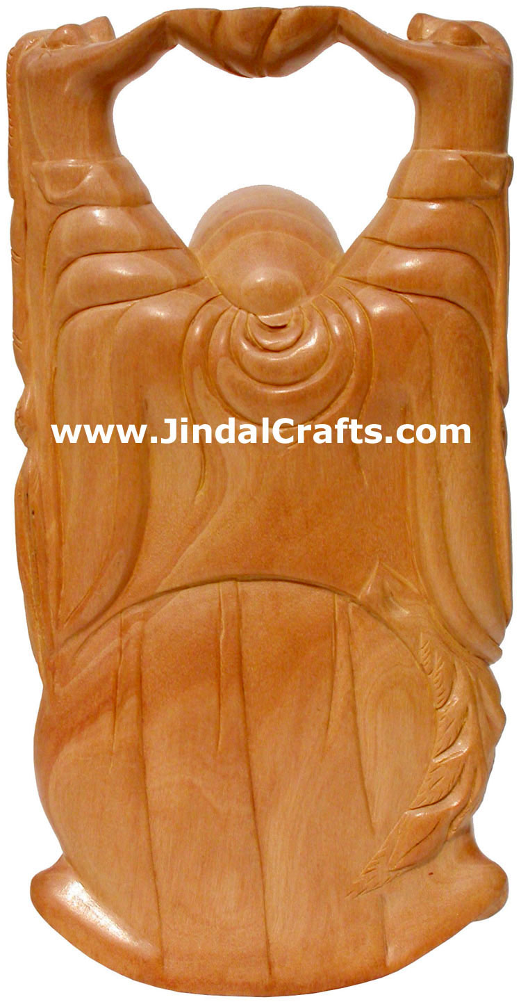 Wooden Sculpture Happy Laughing Buddha Vaastu India Art