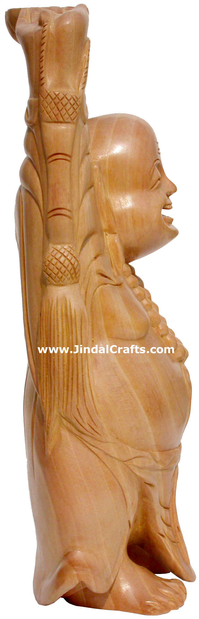 Wooden Sculpture Happy Laughing Buddha Vaastu India Art