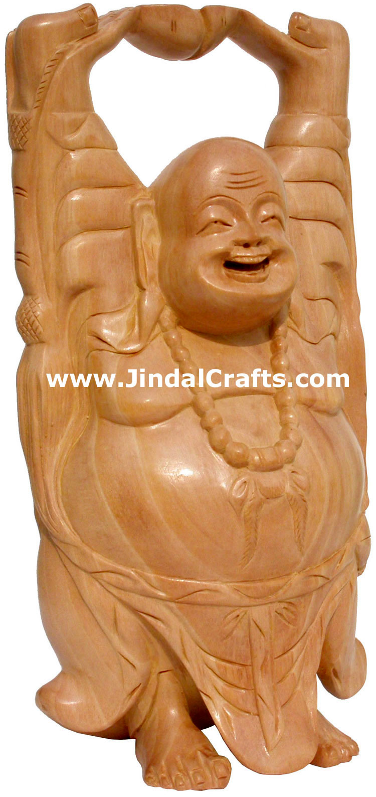 Wooden Sculpture Happy Laughing Buddha Vaastu India Art