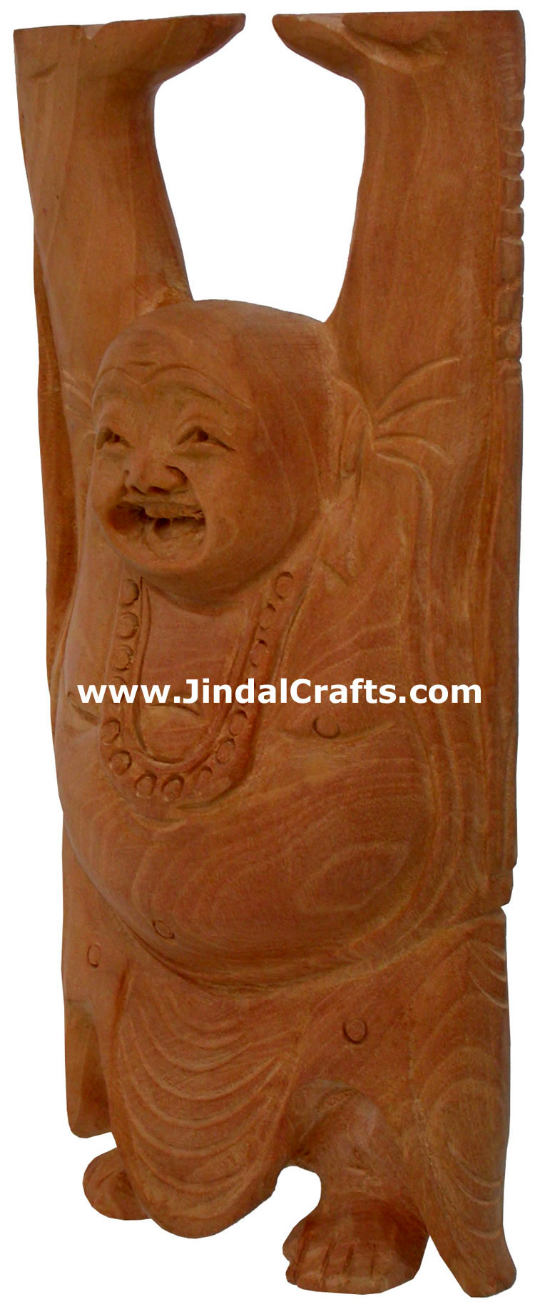 Hand Carved Kadam Wood Happy Buddha India Artifacts Art