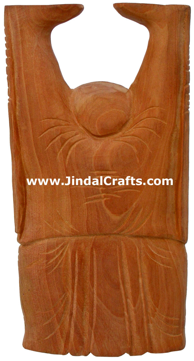 Hand Carved Kadam Wood Happy Buddha India Artifacts Art
