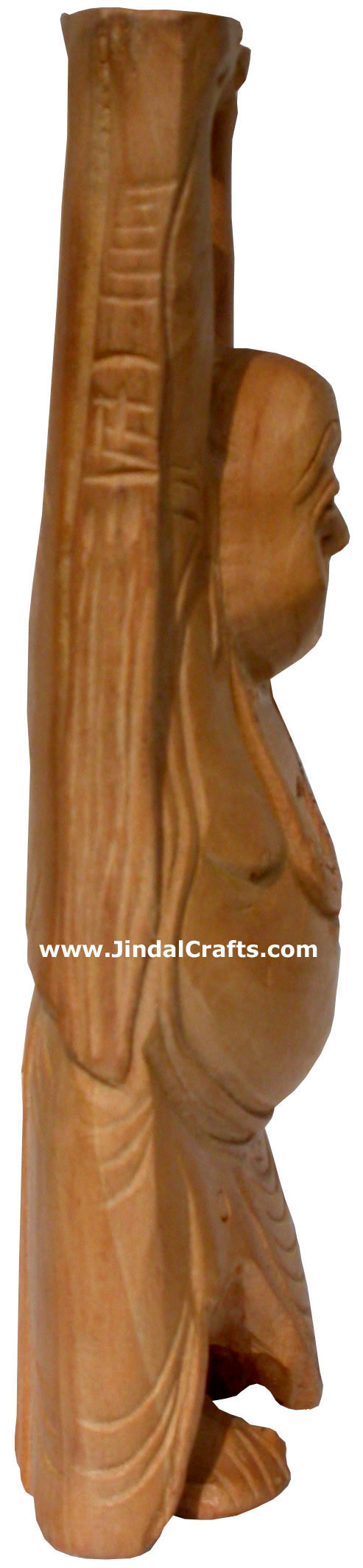 Hand Carved Kadam Wood Happy Buddha India Artifacts Art