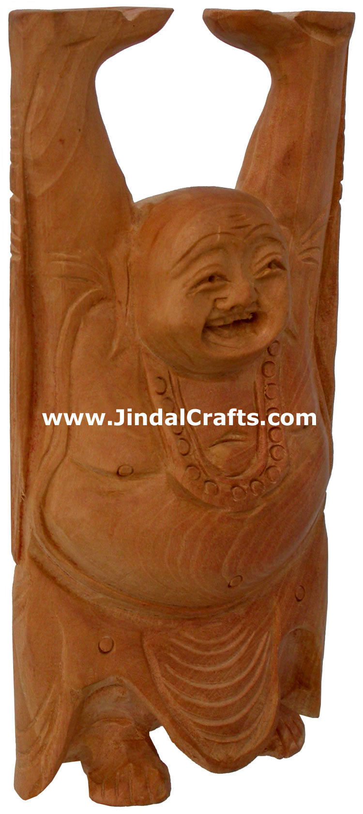 Hand Carved Kadam Wood Happy Buddha India Artifacts Art