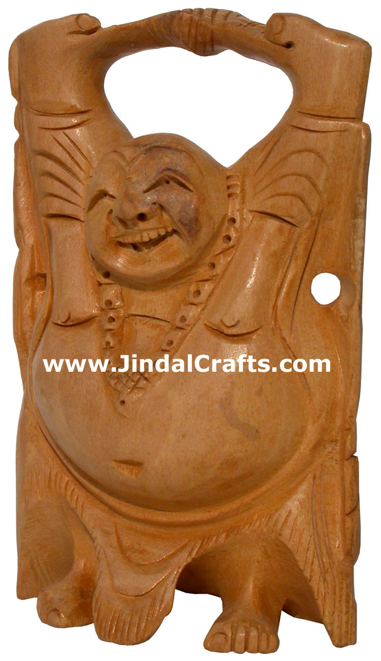Hand Carved Kadam Wood Happy Buddha India Artifacts Art