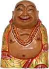 Hand Carved Wooden Painted Laughing Buddha Figure India