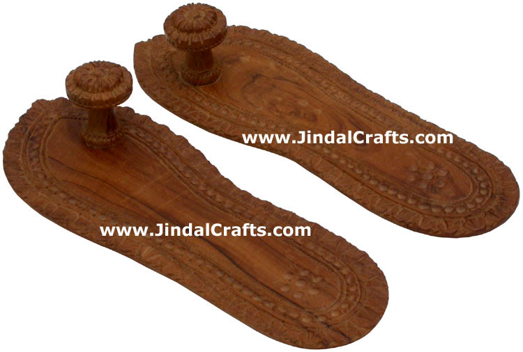 Handcarved Wooden Vishnu Paduka Khadayoon India Art