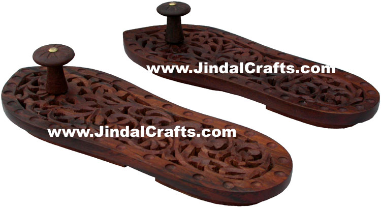 Hand Carved Wooden Paduka Hindu Religious Artifact Indian Handicrafts