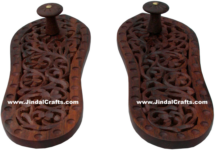 Hand Carved Wooden Paduka Hindu Religious Artifact Indian Handicrafts