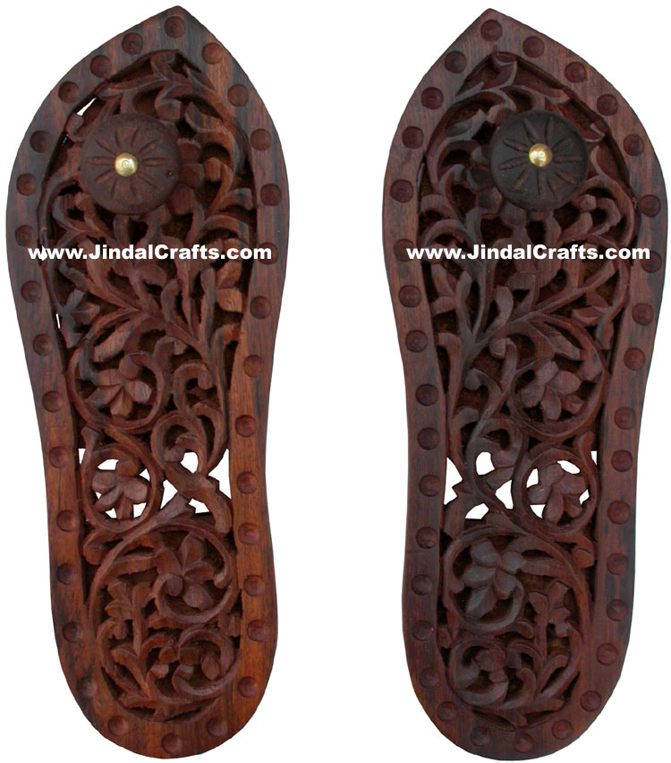 Hand Carved Wooden Paduka Hindu Religious Artifact Indian Handicrafts