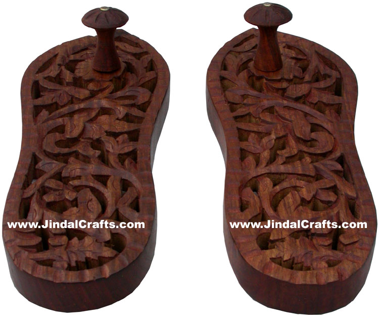 Hand Carved Wooden Paduka Hindu Religious Artifact Indian Handicrafts Arts