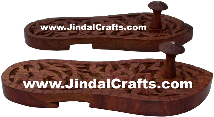 Hand Carved Wooden Paduka Hindu Religious Artifact Indian Handicrafts Arts